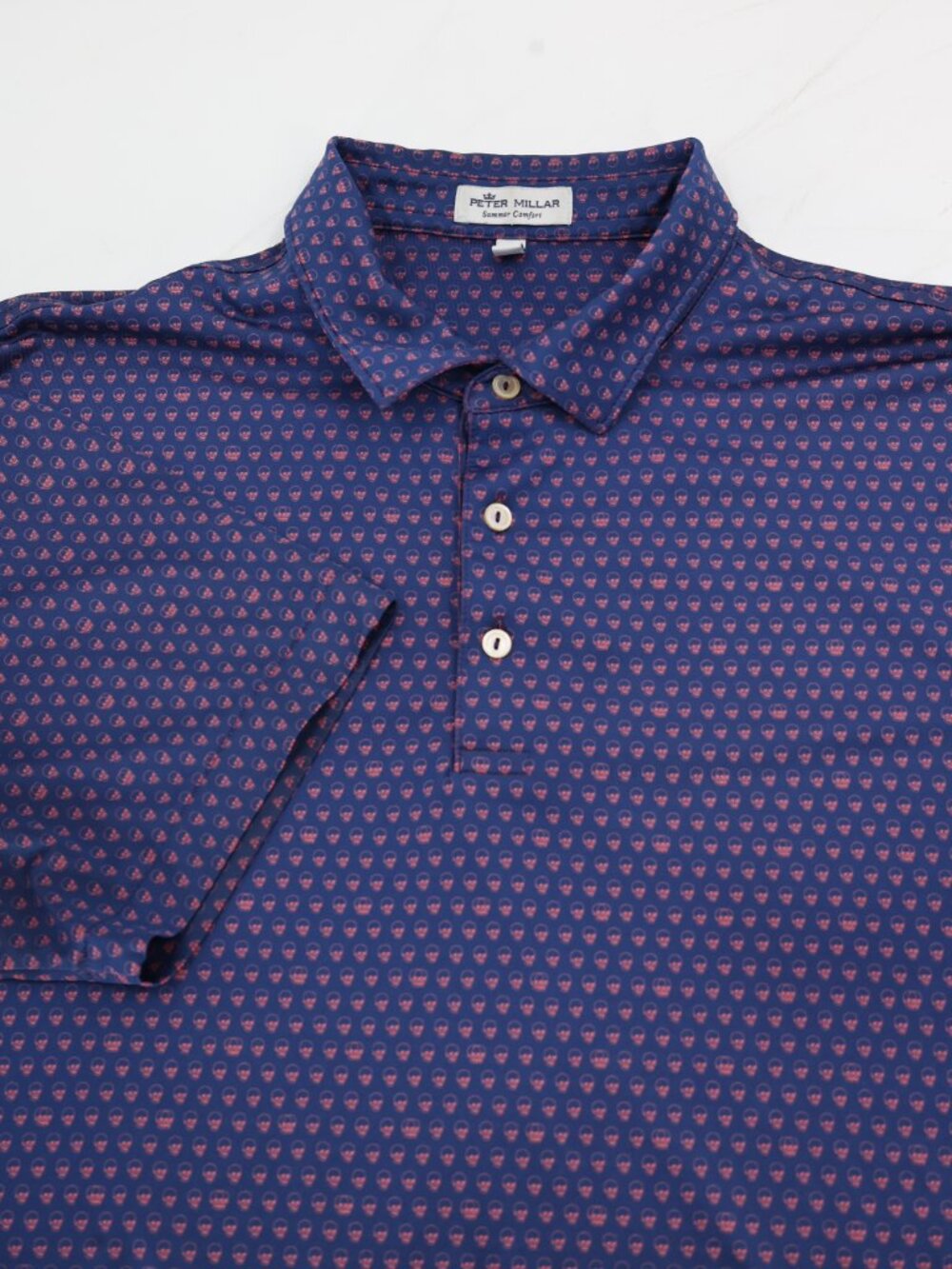 Peter Millar Polo Shirt Mens Large Summer Comfort Performance Golf Skull Print
